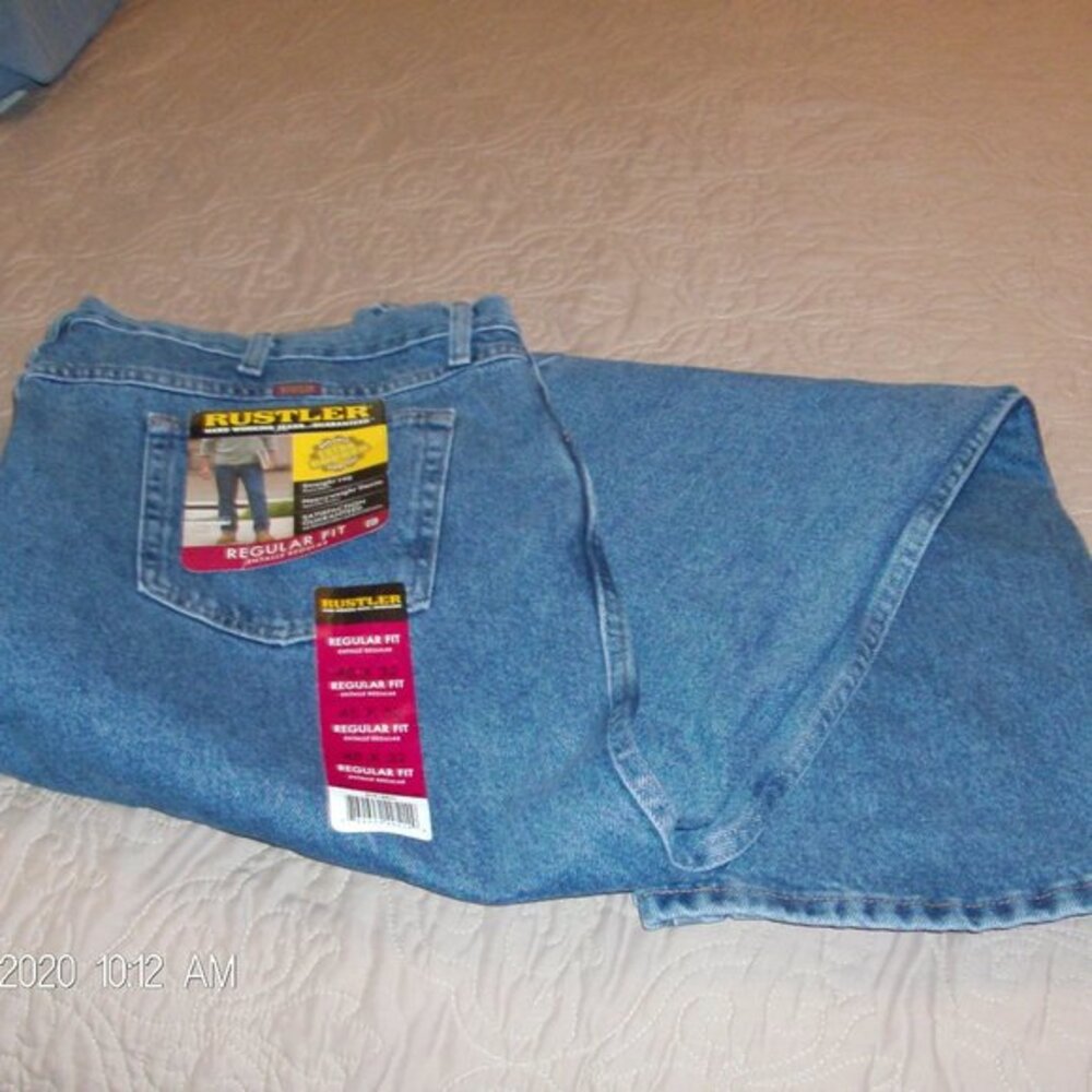 rustler regular fit straight leg heavyweight denim durable blue jeans